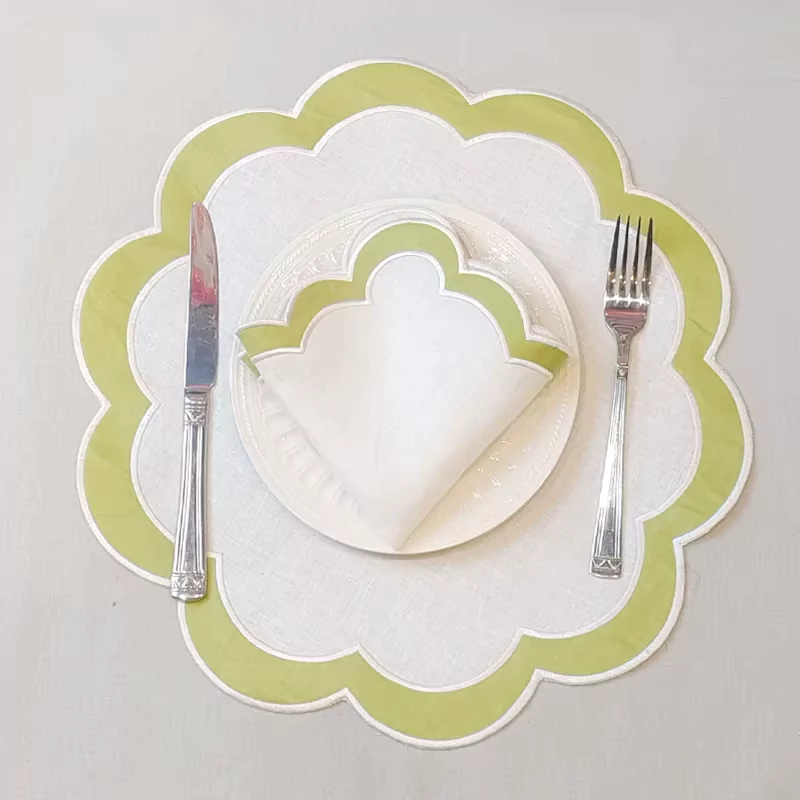 Embroidered Customizable Logo Linen Scalloped Napkin