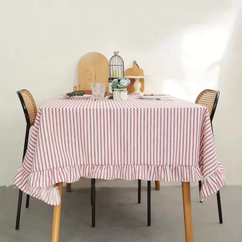 Embroidery Ruffle Striped Tablecloth