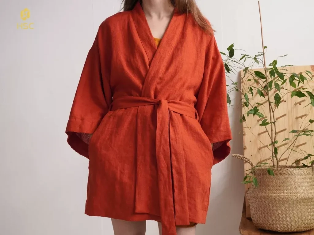 Solid Color Short Linen Bathrobe