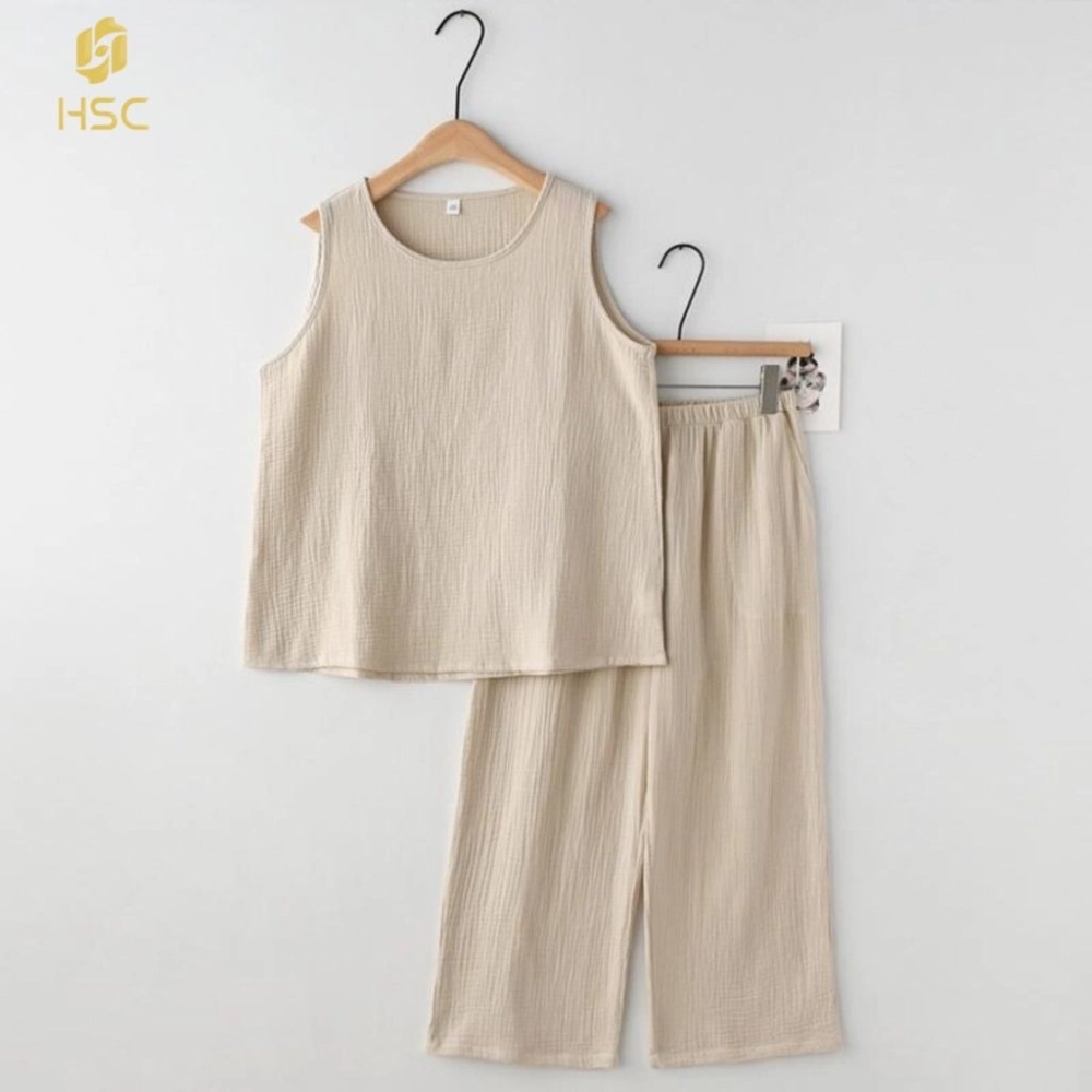 Customized Fashion Simple Sleeveless Cotton Pajamas Set Women’s Casual Style