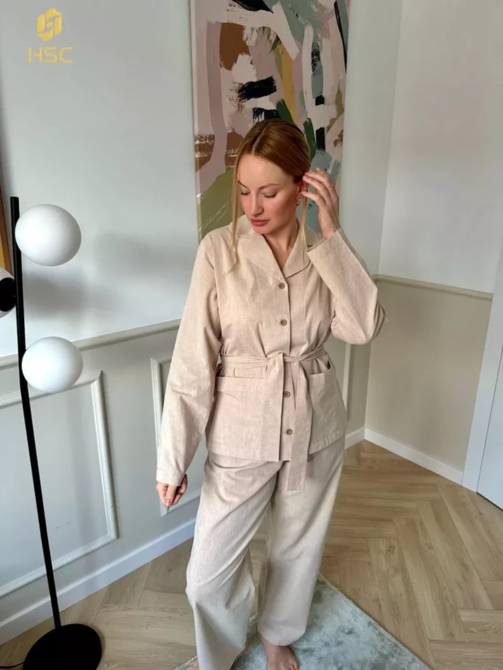 Women’s Pure Cotton V-Neck Long Sleeve Pajama Set