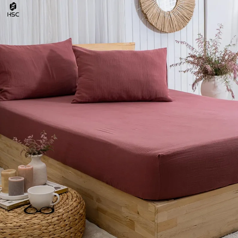 muslin cotton fitted sheet bedding set