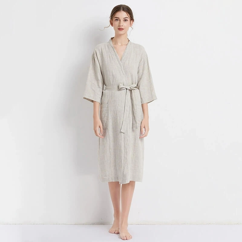 Comfortable Woman Nightwear Sleepwear Linen Robe Linen