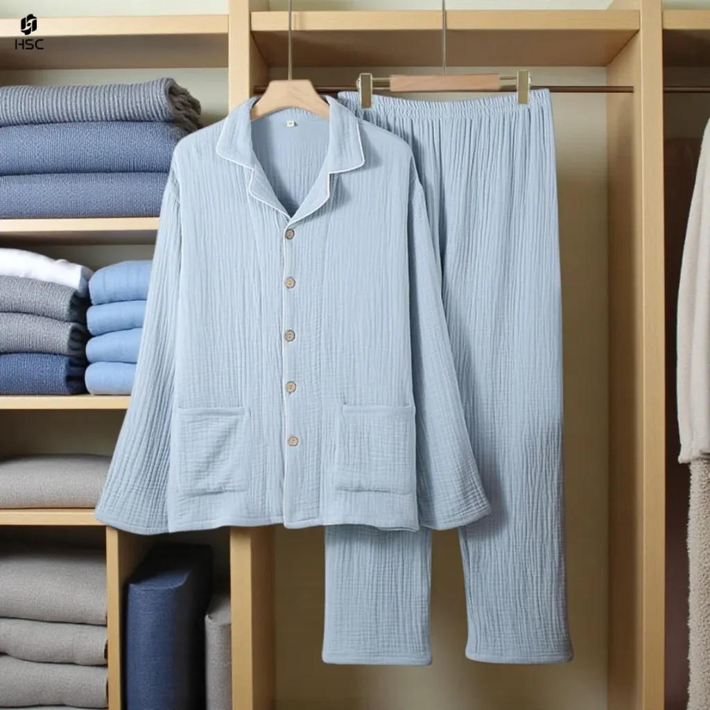 Muslin Couple Pajamas Set Cotton Button Down Pjs Matching Loungewear and Sleepwear