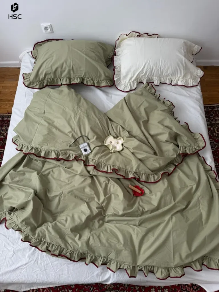 HSC Factory Direct Supply Wholesale Ruffled Cotton Bedding Set Contrast Trim Design Customizable Sizes Styles Bedding