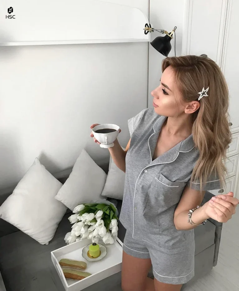 Factory Custom Womens Cotton Knit Pajama Set