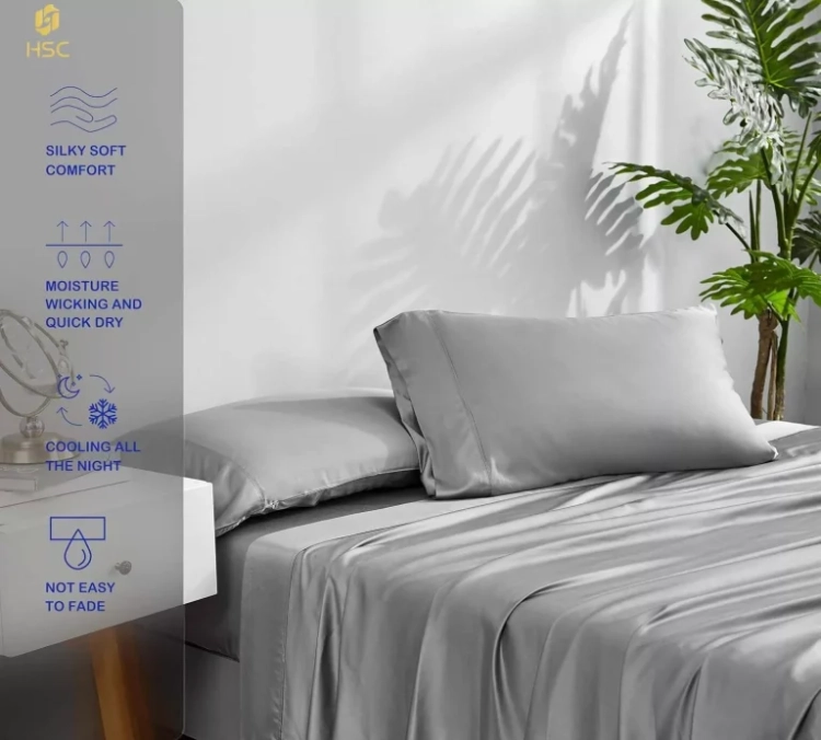 Bamboo lyocell bedding set with product feature panel