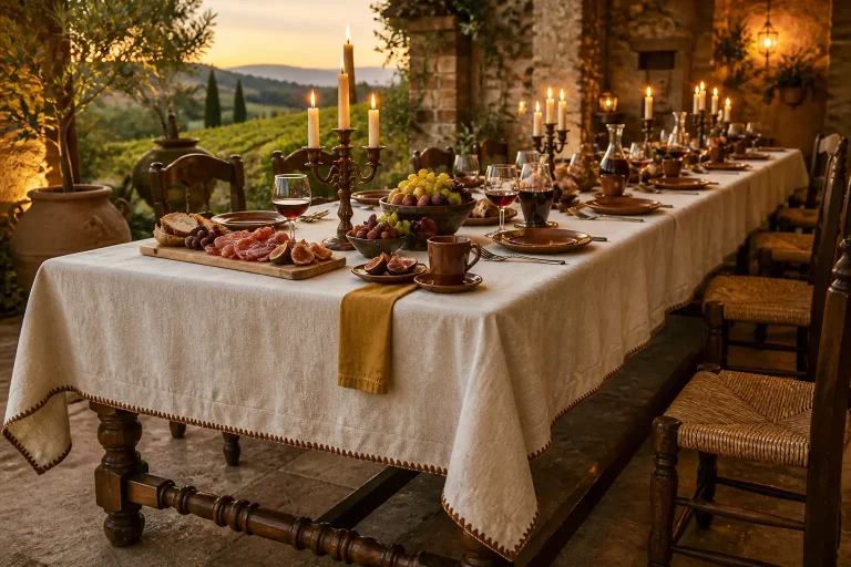 Embossed Linen Tablecloth Tuscan Banquet Banner