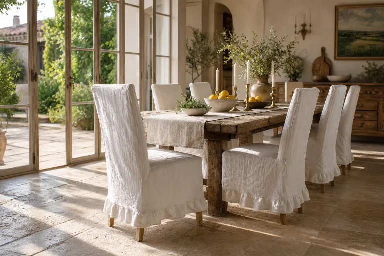 Linen Chair Slipcover Panoramic Dining Room Banner